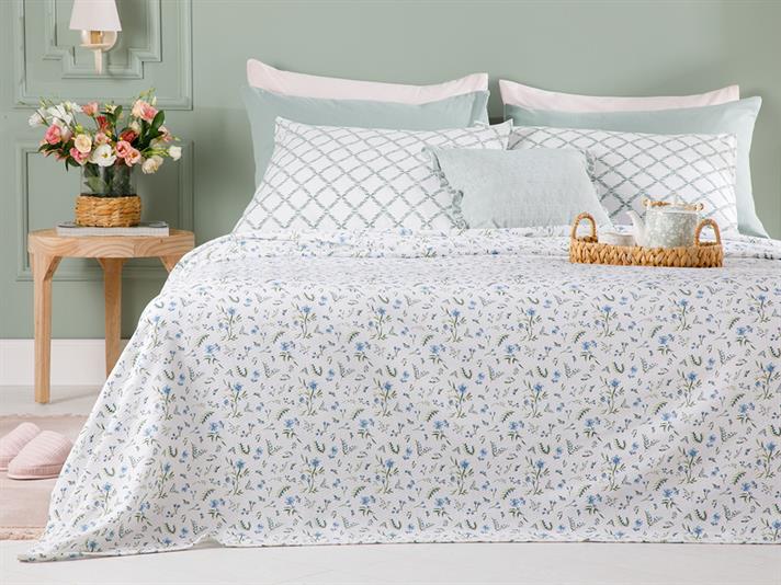 Country Flowers  Cu imprimeu  King Size  SET CUVERTURĂ 220x240 cm Albastru.