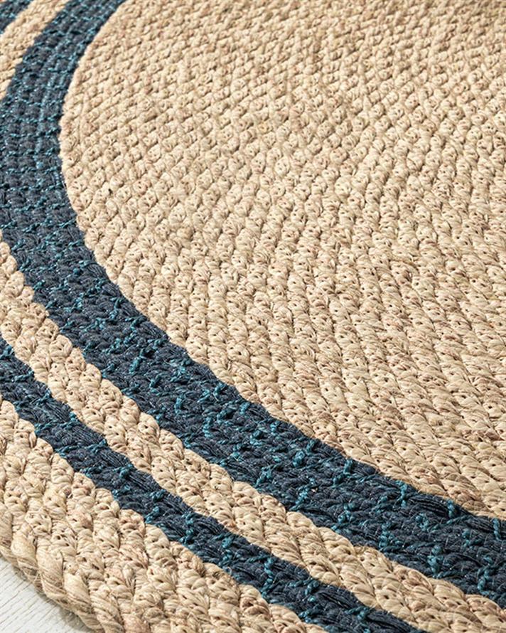 Covor decorativ, Daina, 90 cm, iută, natural-bleu
