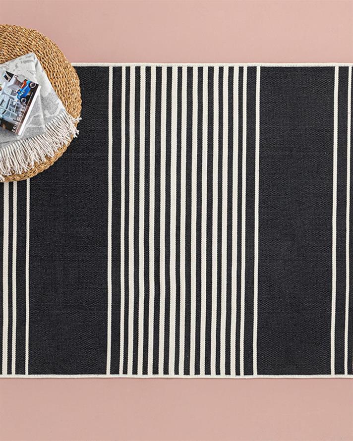 Covor țesut, Royal Blend, 120x180 cm, bumbac, crem negru