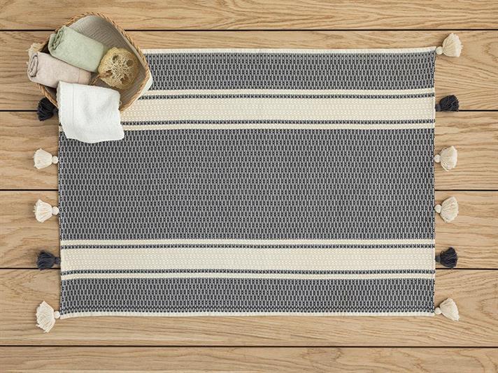 Harry Cottony Fringed Bathroom Mat 60x90 cm Antrasit-Ekru