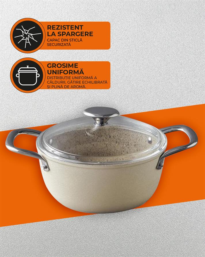 Cratiță cu capac, Charm, aluminiu, 20 cm, bej