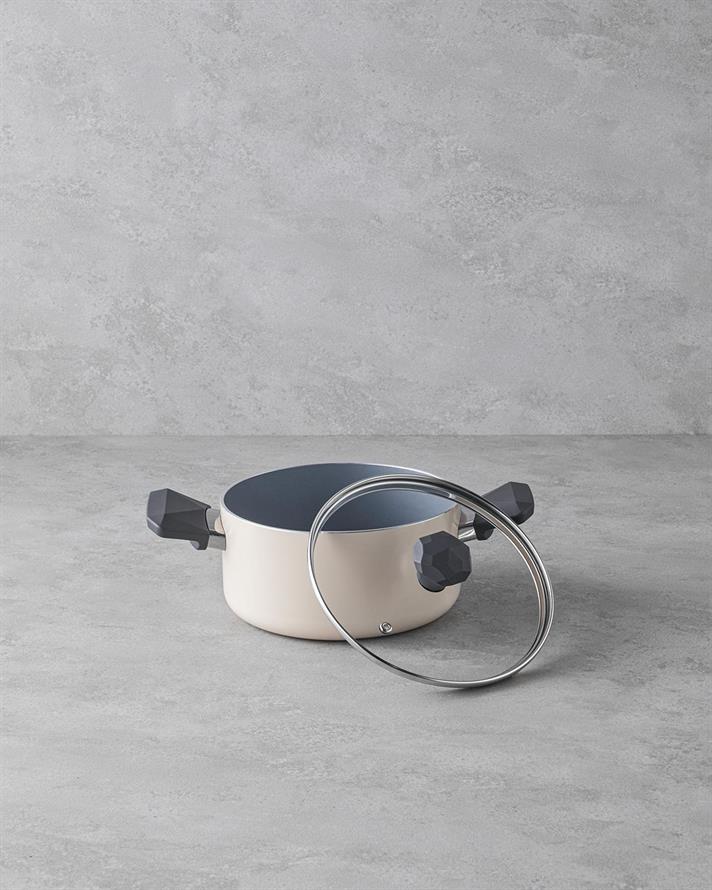 Cratita cu capac, Prego, ceramica, 20 cm, crem