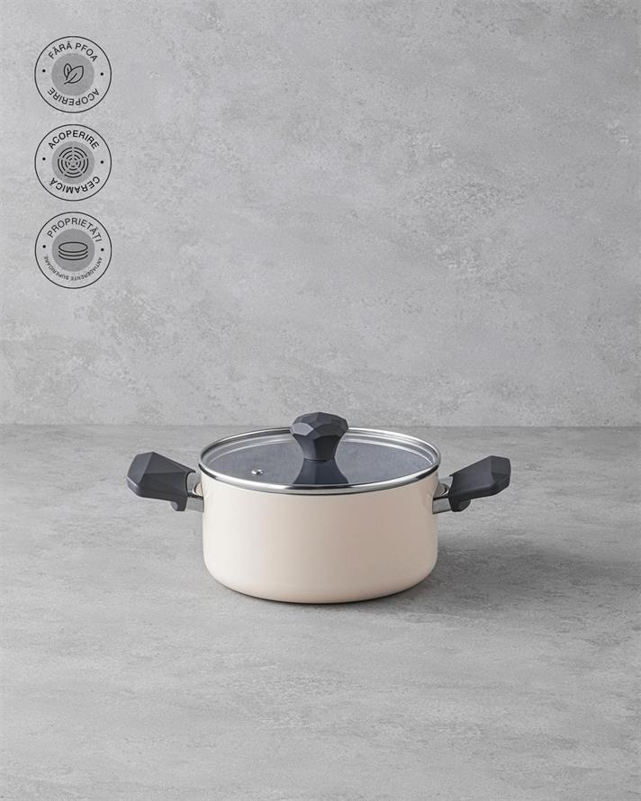 Cratita cu capac, Prego, ceramica, 20 cm, crem