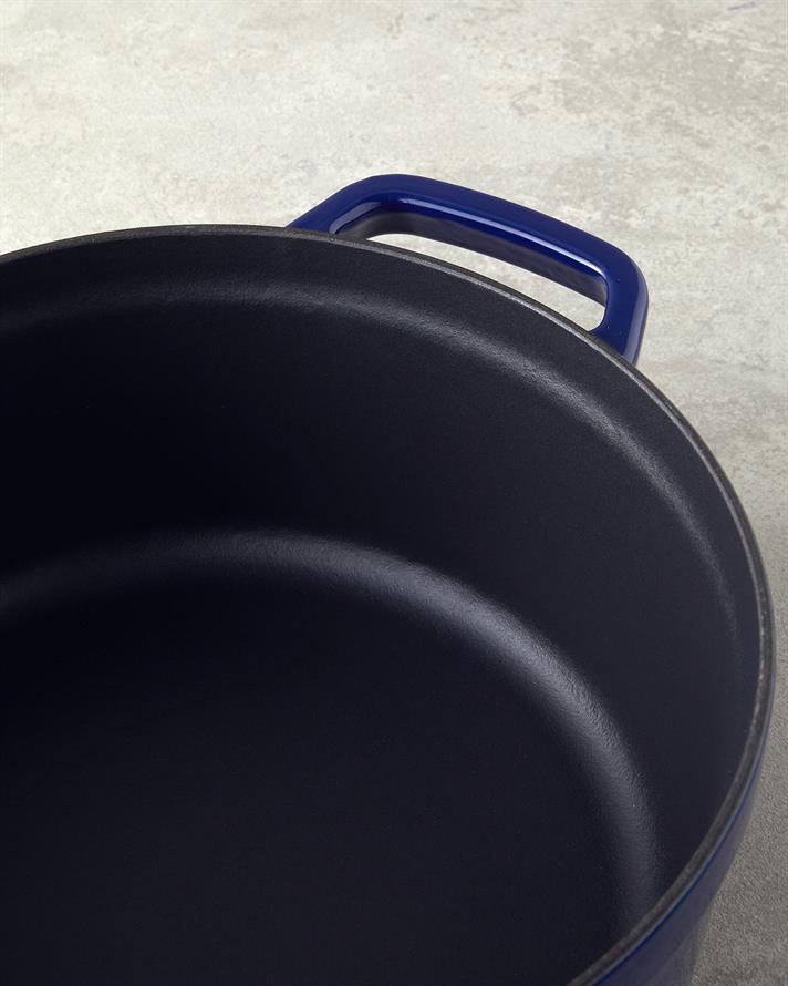 Cratita joasa cu capac, Hecha, fonta, 28 cm, bleu