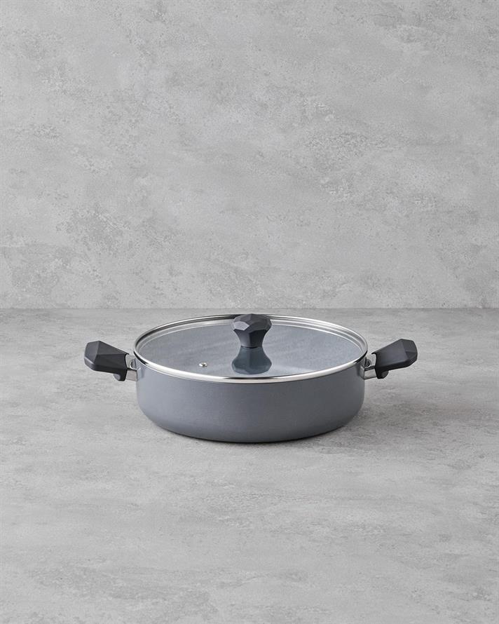 Cratita joasa cu capac, Prego, ceramica, 26 cm, gri