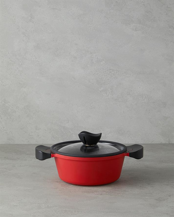Cratita joasa cu capac, Prime Red Love, aluminiu, 26 cm, rosu