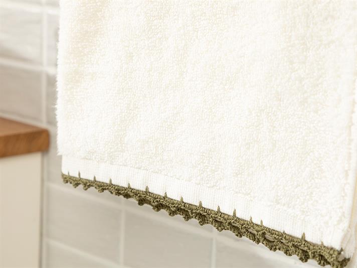 Prosop de fata, Croshet Line, bumbac, 50x70 cm, ecru-verde