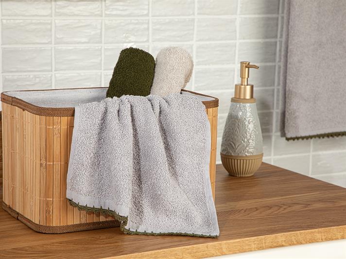 Croshet Line Cottony with crochet Hand Towel 30x40 cm Gray-Green