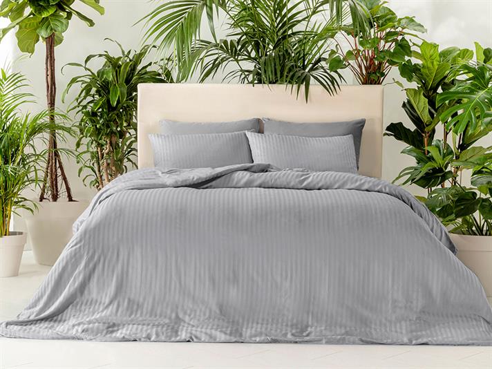 Crystal Set Lenjerie De Pat Dublu - Set Lenjerie De Pat Bumbac & Viscoză | English Home, 200 x 220 cm, Gri