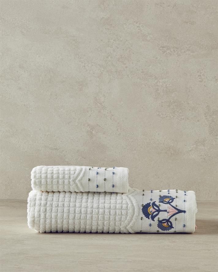 Cu Bumbac Bordurat Prosop De Mâini 30x45 cm Ecru