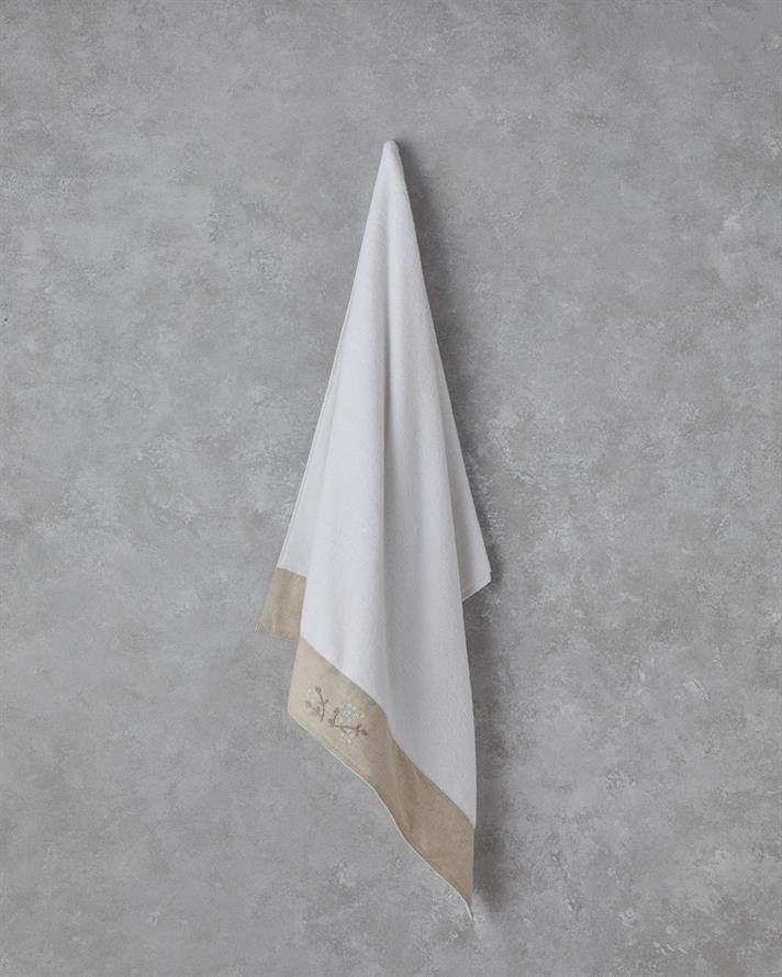 Flower Bud Cu Bumbac Brodat Prosop De Baie 90x150 cm Alb