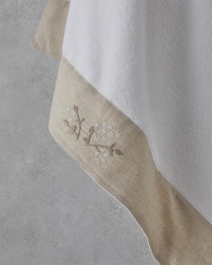 Flower Bud Cu Bumbac Brodat Prosop De Baie 90x150 cm Alb