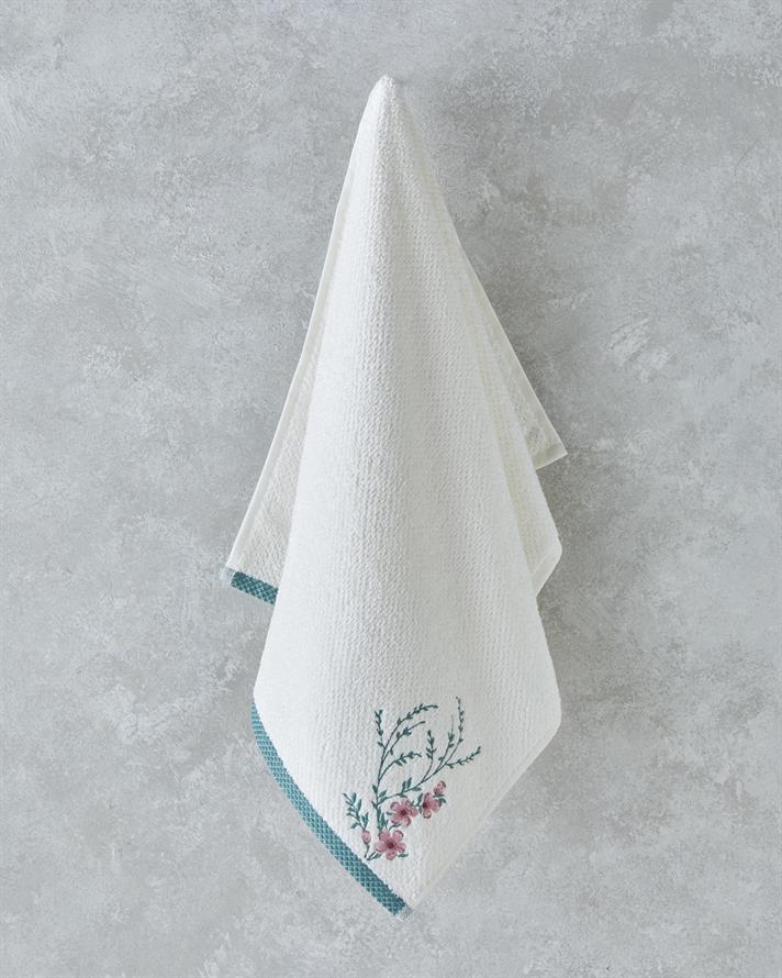 Flower Creeper Cu Bumbac Brodat Prosop De Față 50x80 cm Ecru