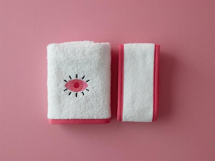 Cu Bumbac Brodat Set De Prosoape 30x45 cm Ecru - Roz