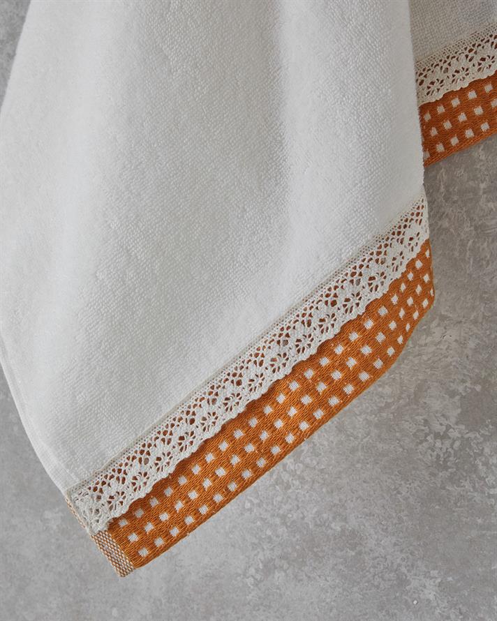 Petite Checked Cu Bumbac Croșetat Prosop De Față 50x80 cm Ecru-Galben