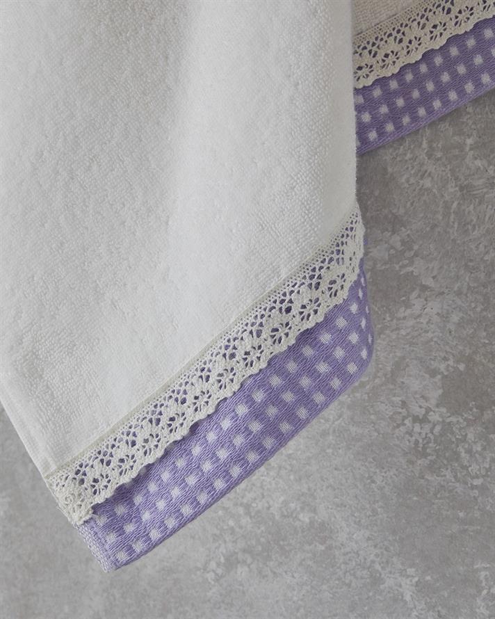 Petite Checked Cu Bumbac Croșetat Prosop De Față 50x80 cm Ecru - Lila