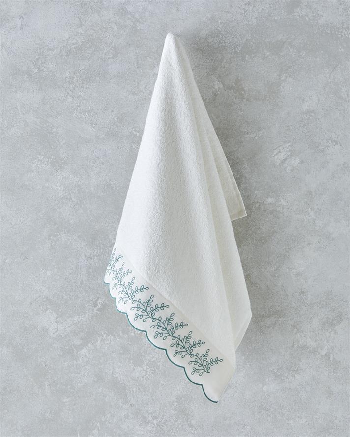 Artistic Leafy Cu Bumbac Cu Broderie Prosop De Față 50x80 cm Ecru - Verde