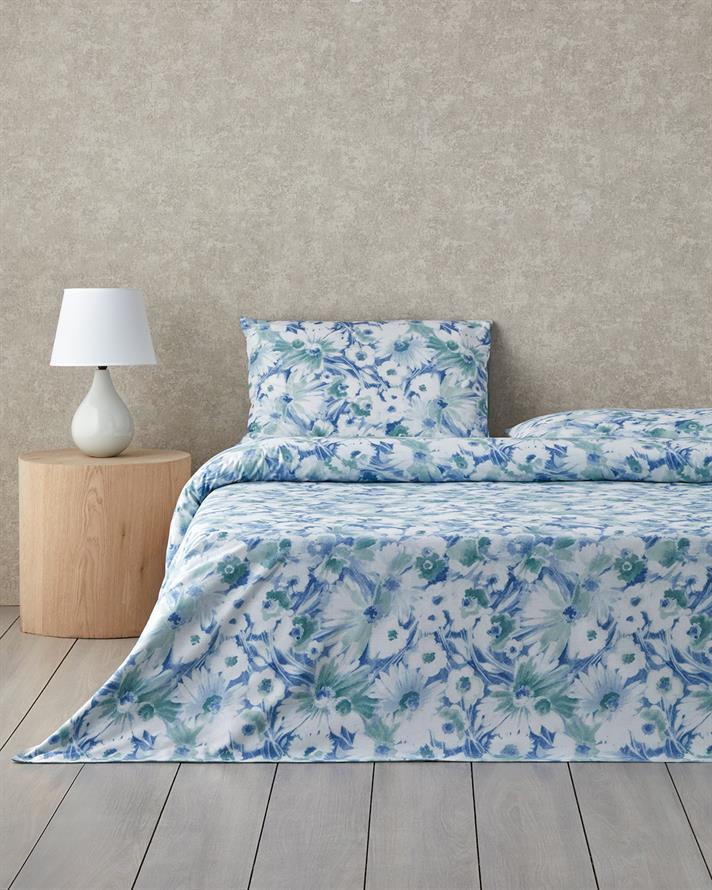 Chaotic Garden Cu Bumbac Double Set Lenjerie De Pat 200x220 cm Albastru - Verde