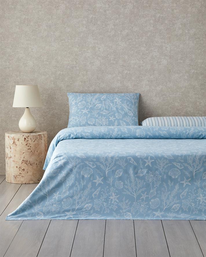 Ocean Flora Cu Bumbac Double Set Lenjerie De Pat 200x220 cm Albastru