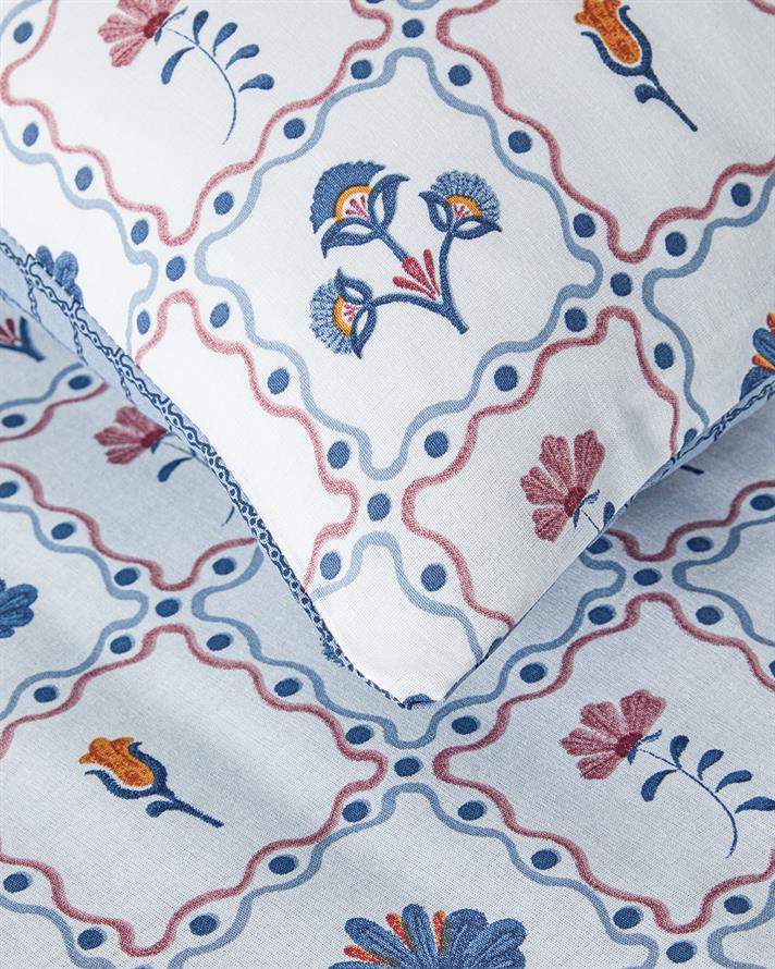 Set husa de pilota cu fete de perna, pentru doua persoane, Ornate Fancy, bumbac, 200x220 cm/50x70 cm, bleu