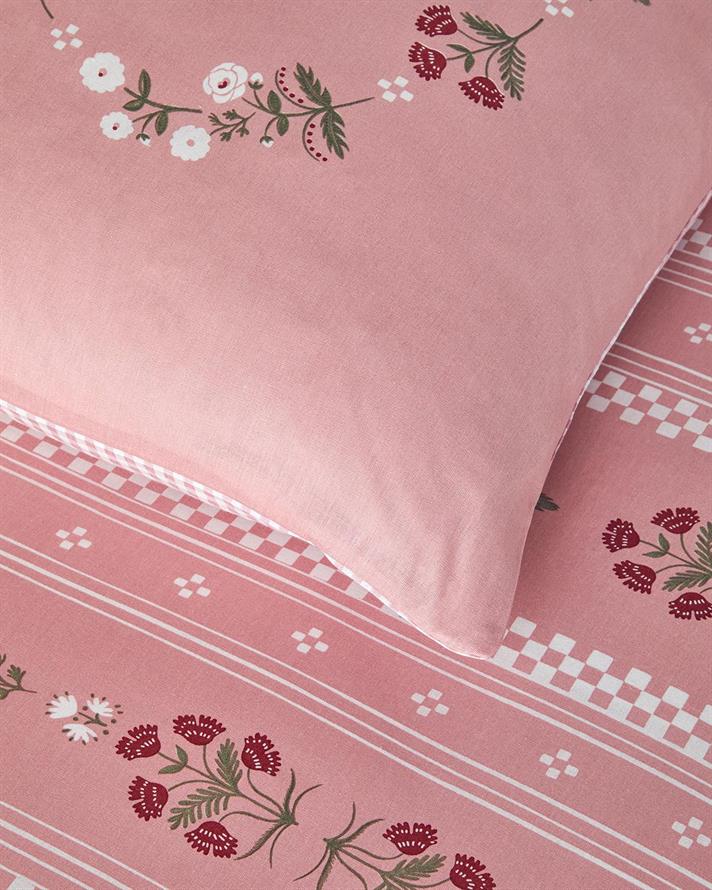 Set husa de pilota cu fete de perna, pentru doua persoane, Retro Flower, bumbac, 200x220 cm/50x70 cm, roz