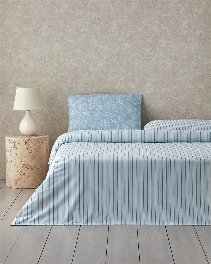 Ocean Flora Cu Bumbac Double Set Lenjerie De Pat 200x220 cm Albastru