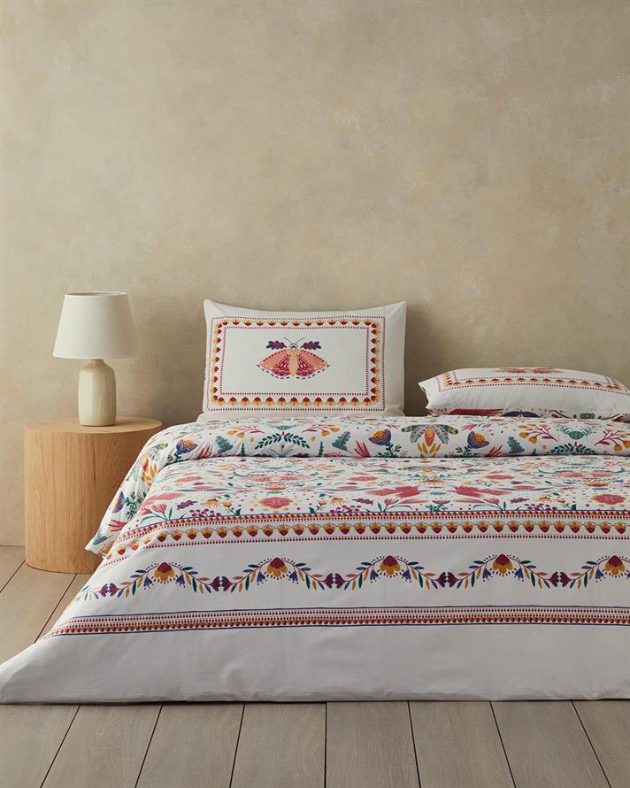 Folk Dream Cu Bumbac Single Set Lenjerie De Pat 160x220 cm Roz