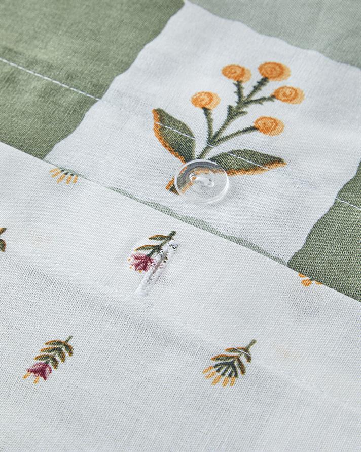 Set husa de pilota cu fata de perna, pentru o persoana, Crocus Flora, bumbac, 160x220 cm/50x70 cm, verde