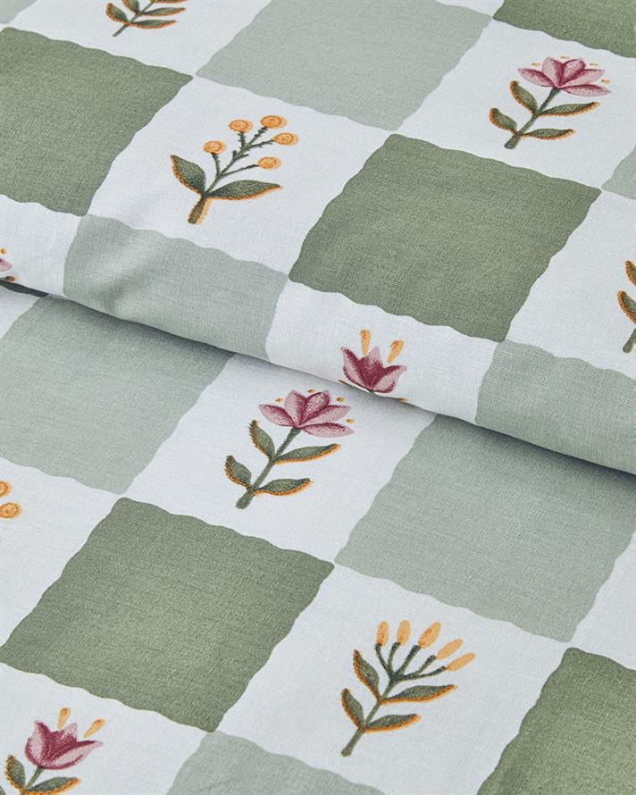 Set husa de pilota cu fata de perna, pentru o persoana, Crocus Flora, bumbac, 160x220 cm/50x70 cm, verde