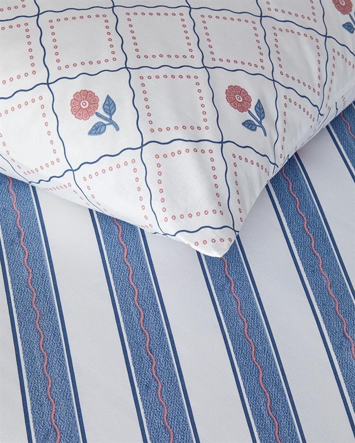 Set husa de pilota cu fata de perna, pentru o persoana, Ornament Blossom, bumbac, 160x220 cm/50x70 cm, albastru-roz