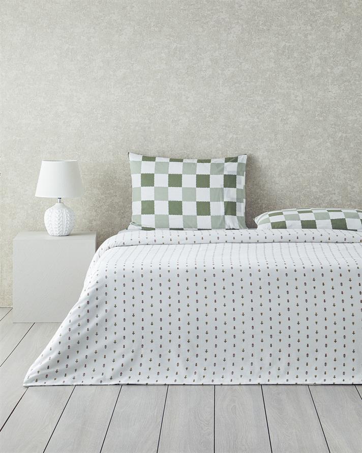 Set husa de pilota cu fata de perna, pentru o persoana, Crocus Flora, bumbac, 160x220 cm/50x70 cm, verde