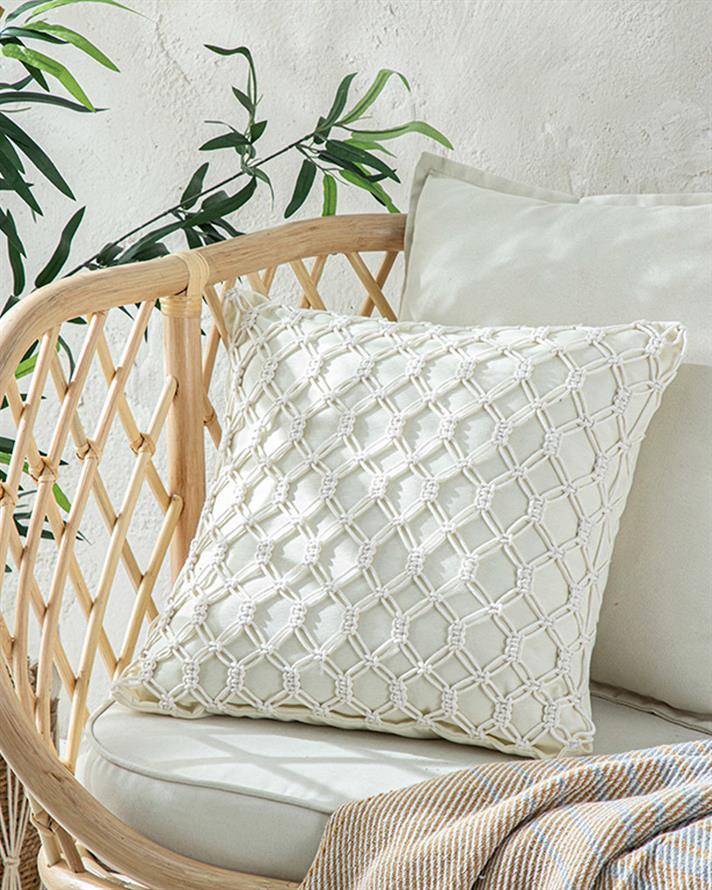 Cage Macrame Filled Cushion 45x45 cm Ecru