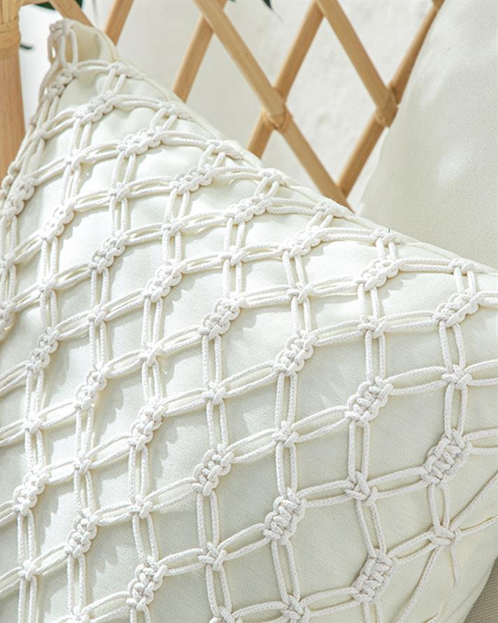 Cage Macrame Filled Cushion 45x45 cm Ecru