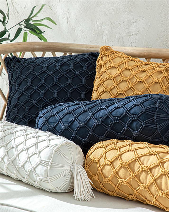 Cage Macrame Filled Cushion 45x45 cm Ecru