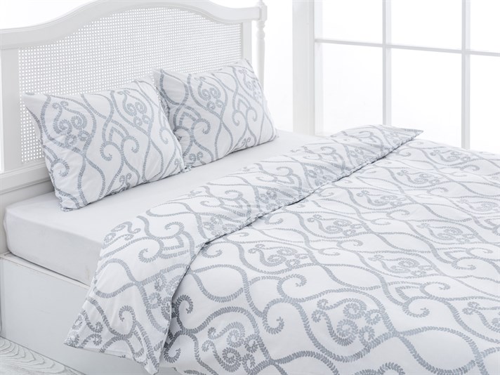 Curlicue Cu Bumbac Double Lenjerie De Pat 200x220 cm Argintiu