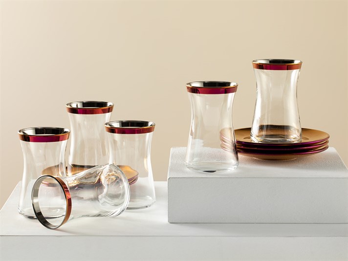 Bailey Glass 12 Pieces 6 Servings Tea Set 95 ml Cherry
