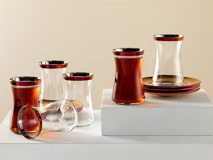 Bailey Glass 12 Pieces 6 Servings Tea Set 95 ml Cherry