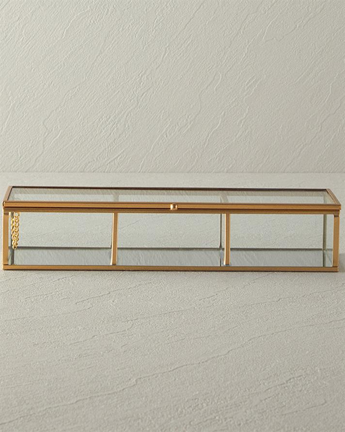 Cutie de bijuterii cu compartimente, Glossy, sticla, 27x8,2x5,7 cm, auriu