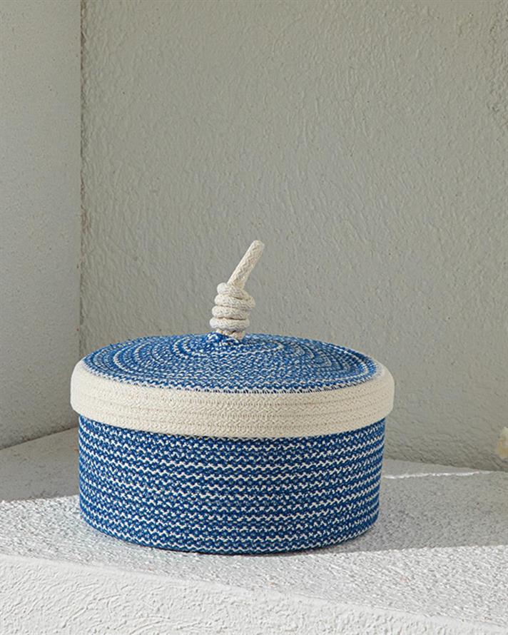 Cutie de depozitare, Aquamarine, bumbac, 20x10 cm, bleu-alb