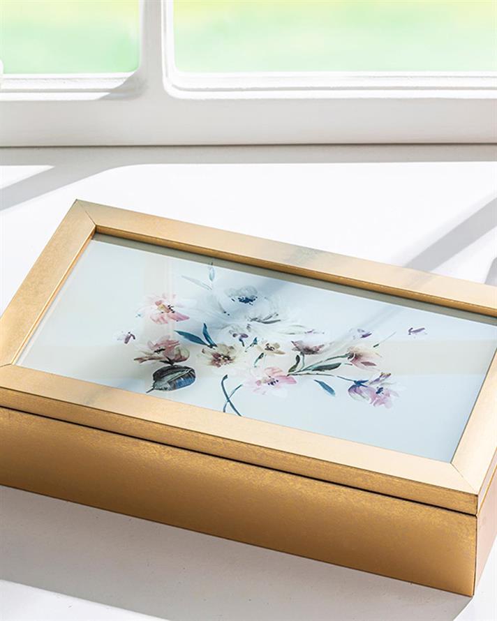 Artıstıc Flowery Decorative Box Gold