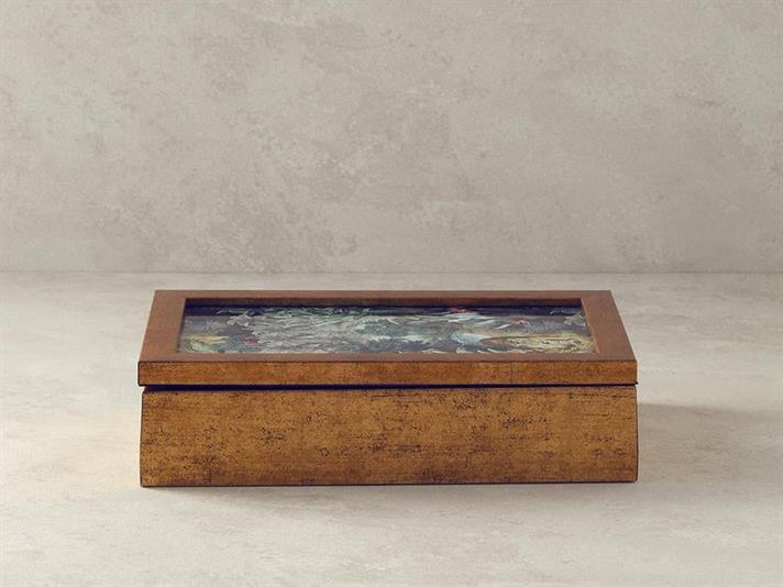 Cutie decorativă, Exotic Forest, mdf-sticlă, 26x16x7 cm, auriu