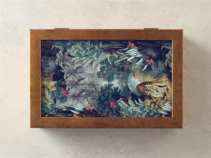 Cutie decorativă, Exotic Forest, mdf-sticlă, 26x16x7 cm, auriu