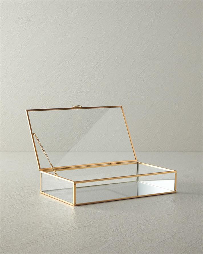 Cutie decorativă, Glossy, sticlă, 27x15x5,5 cm, auriu