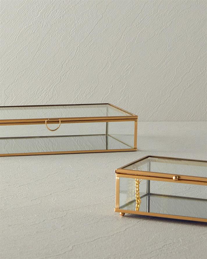 Cutie decorativă, Glossy, sticlă, 27x15x5,5 cm, auriu