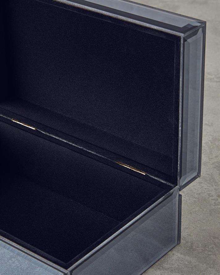 Cutie decorativa oglinda, Kate, sticla, 21x13x8,5 cm, fumuriu