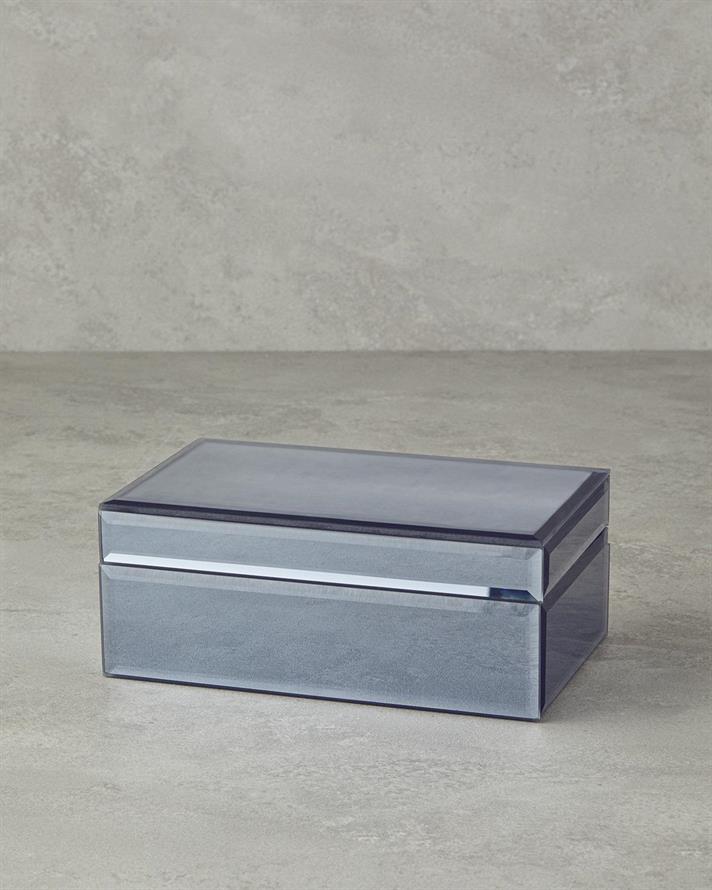 Cutie decorativa oglinda, Kate, sticla, 21x13x8,5 cm, fumuriu