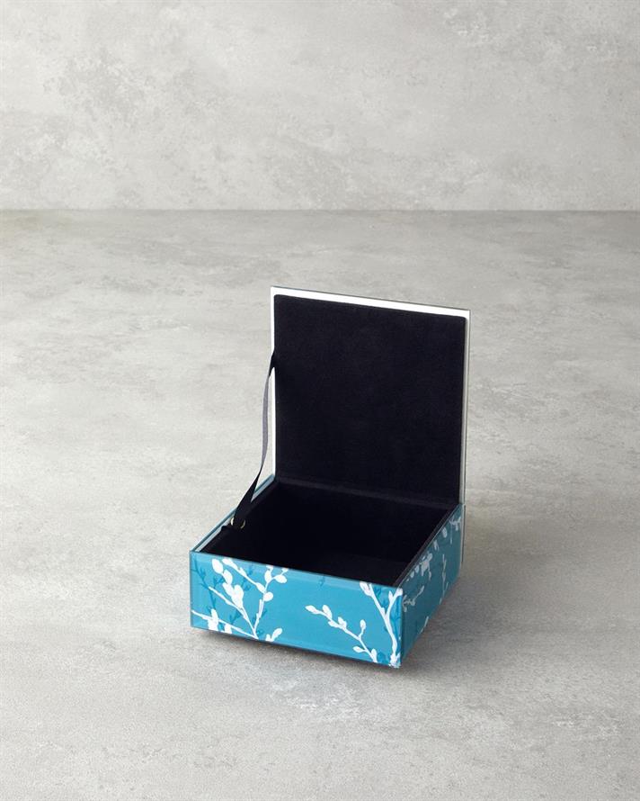 Grădina Sakura Sticlă Cutie Decorativă 12x12x5,3 cm Albastru deschis