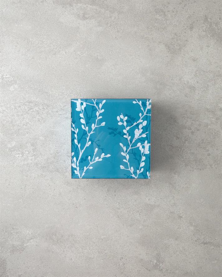 Grădina Sakura Sticlă Cutie Decorativă 12x12x5,3 cm Albastru deschis