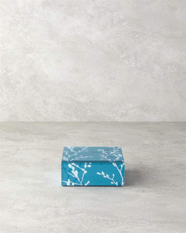 Grădina Sakura Sticlă Cutie Decorativă 12x12x5,3 cm Albastru deschis