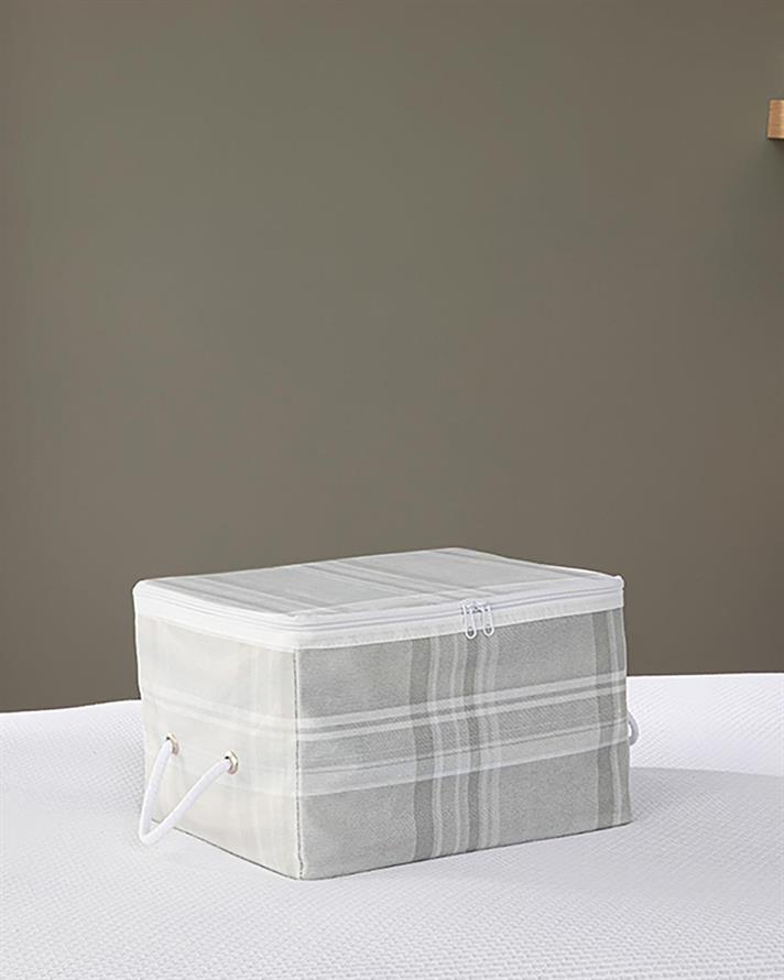 Cutie depozitare textile, Plaid Lines, polietilena, 30x22x18 cm, gri